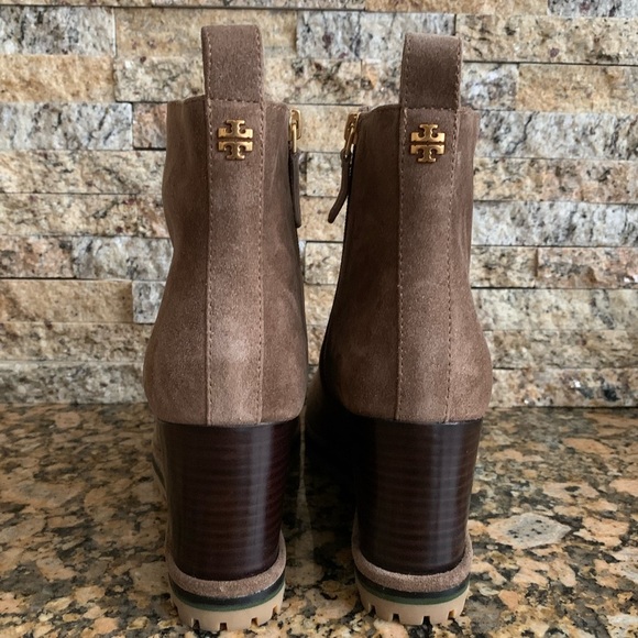 Tory Burch Suede Logo Lug Sole Wedge Boot - Picture 5 of 8